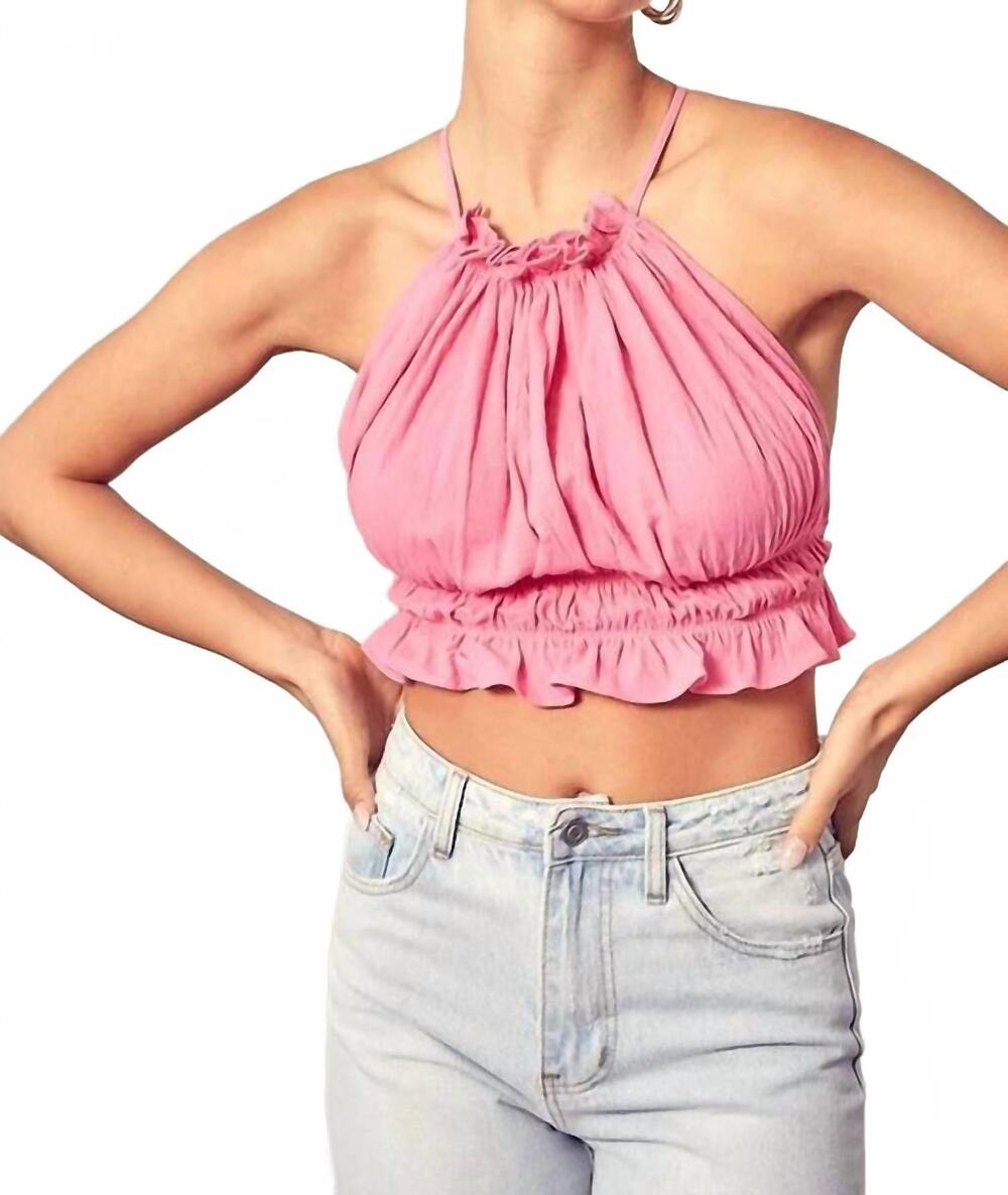 NEW IDEM DITTO ruched halter neck summer top in pink
